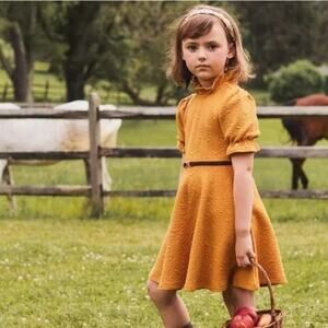 Janie and Jack Dress Girls 8 Yellow Quilted Jacquard Ruffle Puff Sleeve Autumn